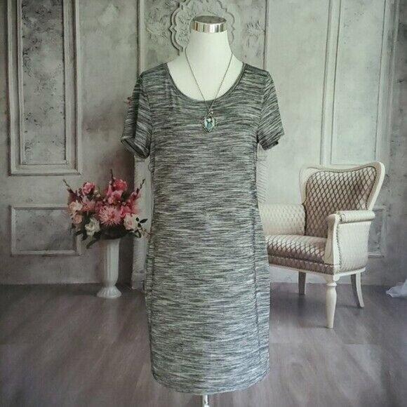 Apt. 9 Gray Scoop Neck Short Sleeve Knee Length T-Shirt Dress Size L Polyester - Picture 3 of 10